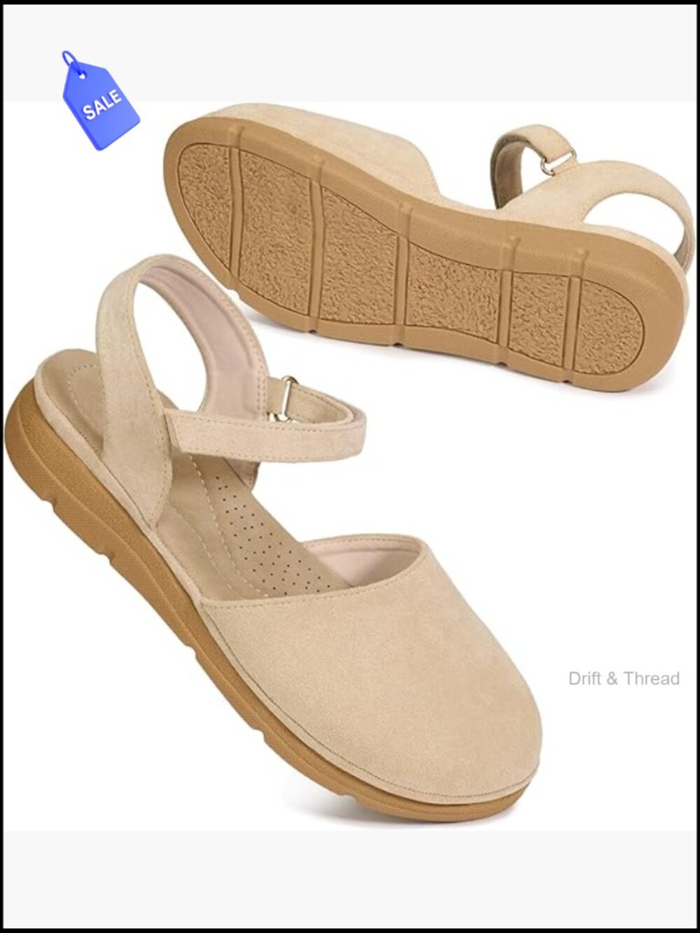 Women's Closed Toe Sandals Comfortable Memory Foam Flat Shoes Casual Work